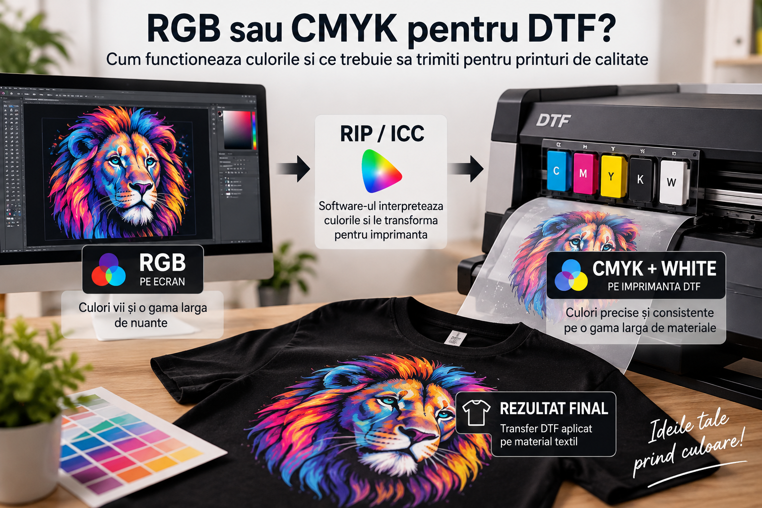 RGB sau CMYK pentru DTF - conversia culorilor prin RIP si profil ICC pentru imprimare DTF