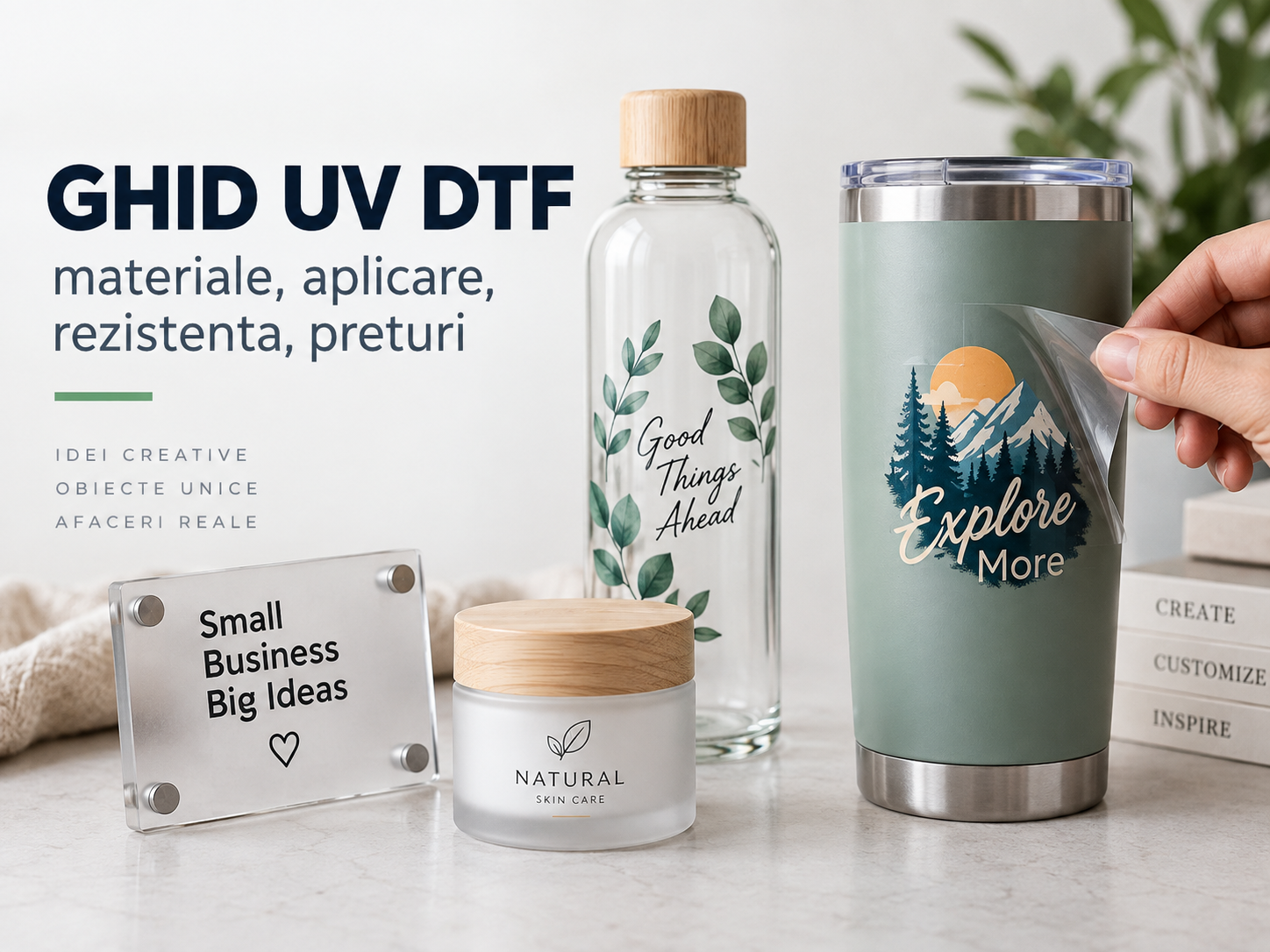 UV DTF pentru sticla, metal, plastic si obiecte personalizate